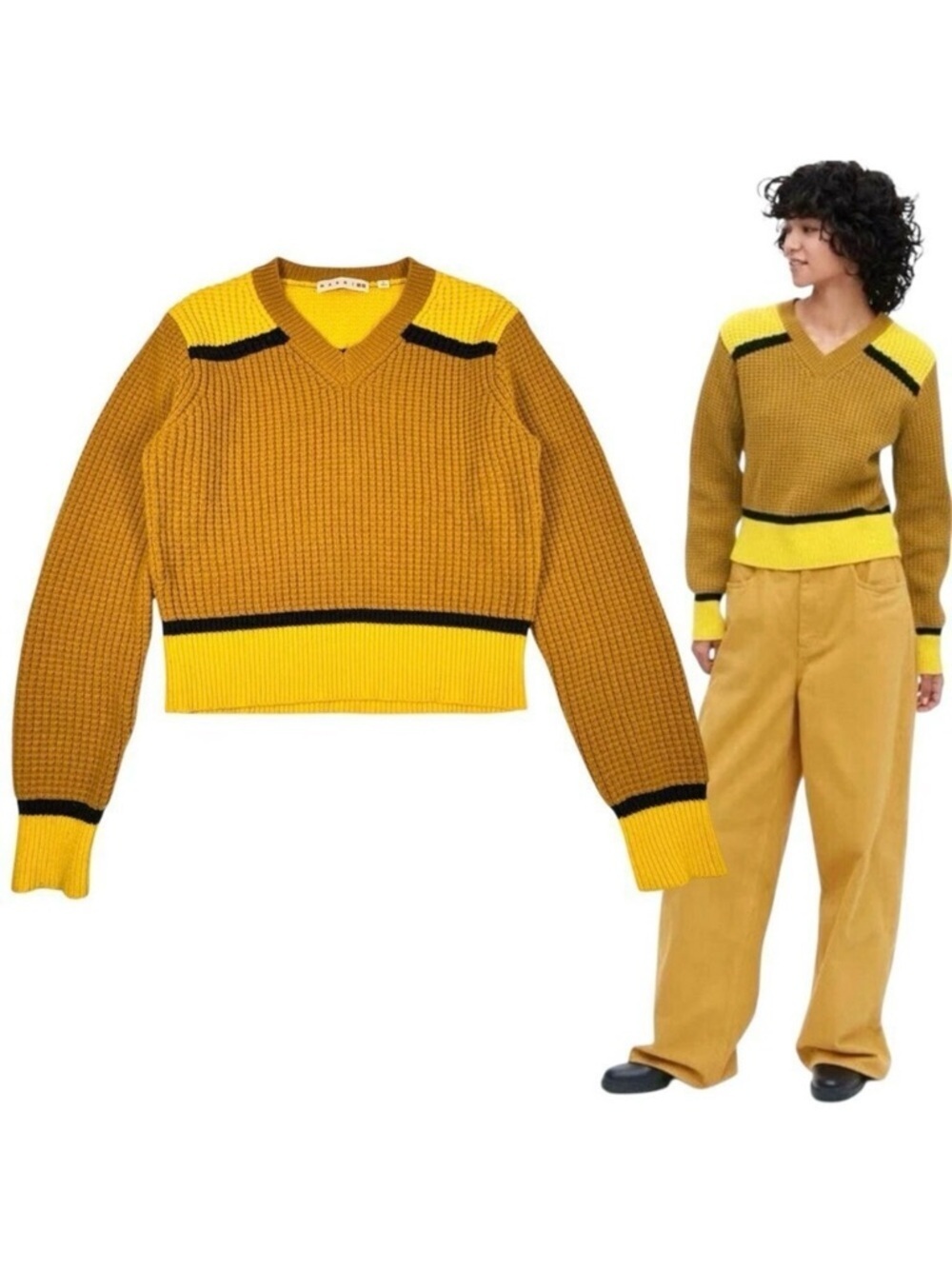 Marni x Uniqlo Colab Sweater Sz.M Yellow Colorblock Grunge Funky Mid Century
